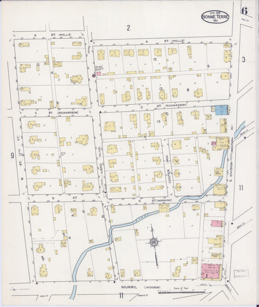 Sanborn Fire Insurance Map from Bonne Terre, Saint Francois County, Missouri (1915), Sheet #0006 - Historic Sanborn Fire Insurance Map Print, vintage old map wall art, antique decor, genealogy gift, Missouri Missouri map