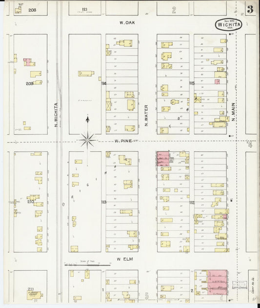 Sanborn Fire Insurance Map from Wichita, Sedgwick County, Kansas (1892), Sheet #0003 - Historic Sanborn Fire Insurance Map Print, vintage old map wall art, antique decor, genealogy gift, Kansas Kansas map