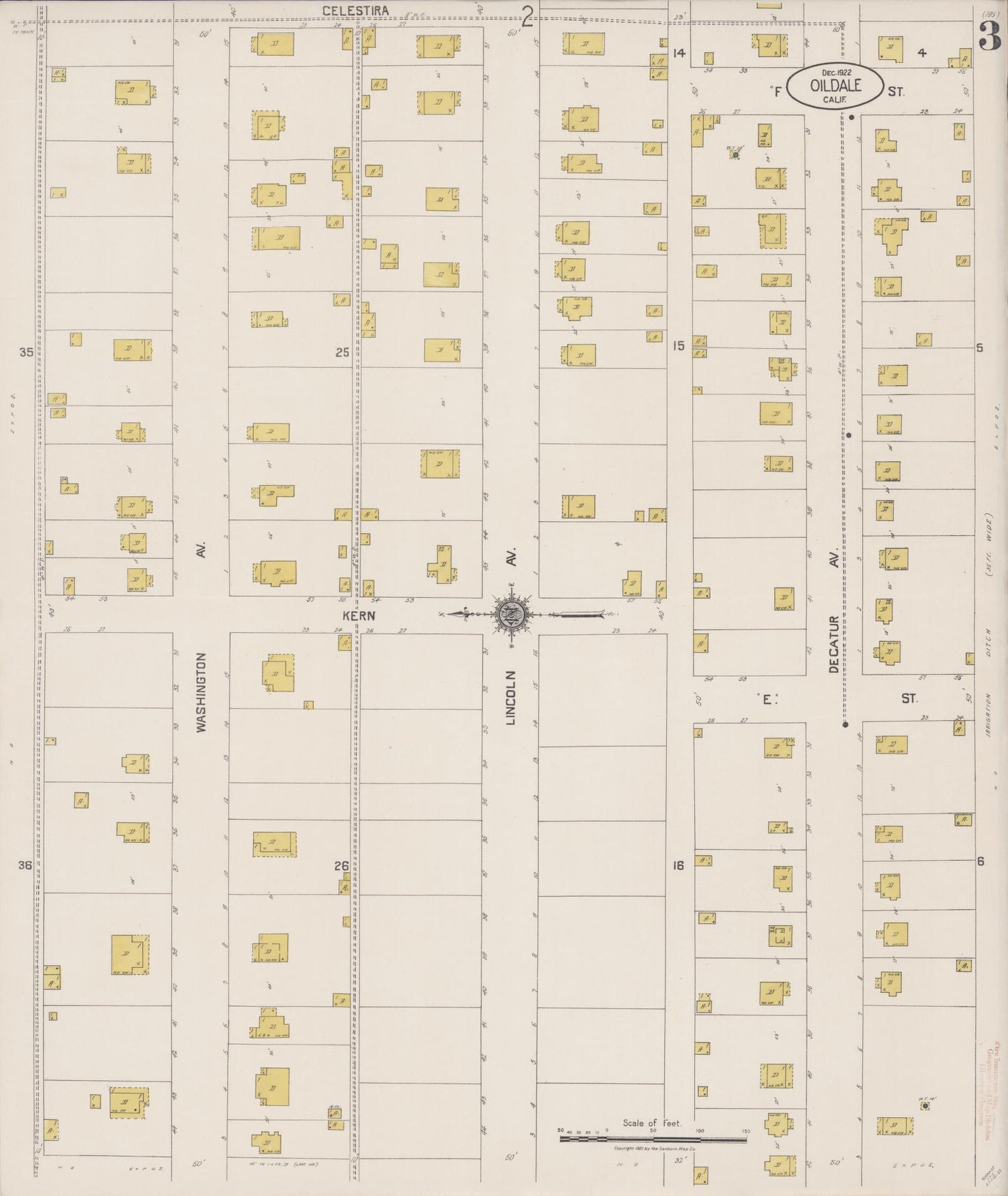 Sanborn Fire Insurance Map from Oildale, Kern County, California (1922), Sheet #0003 - Historic Sanborn Fire Insurance Map Print, vintage old map wall art, antique decor, genealogy gift, California California map
