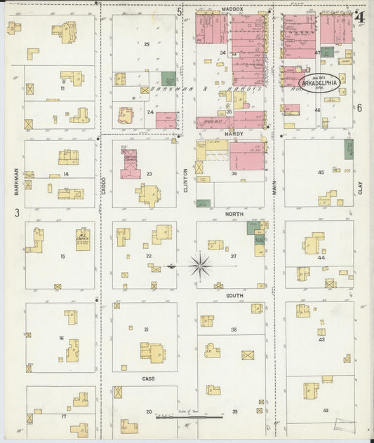 Sanborn Fire Insurance Map from Arkadelphia, Clark County, Arkansas (1901), Sheet #0004 - Historic Sanborn Fire Insurance Map Print, vintage old map wall art, antique decor, genealogy gift, Arkansas Arkansas map