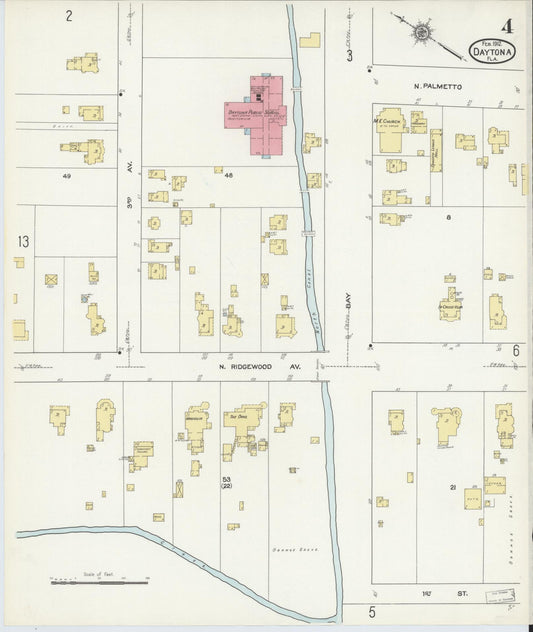 Sanborn Fire Insurance Map from Daytona, Volusia County, Florida (1912), Sheet #0004 - Historic Sanborn Fire Insurance Map Print, vintage old map wall art, antique decor, genealogy gift, Florida Florida map