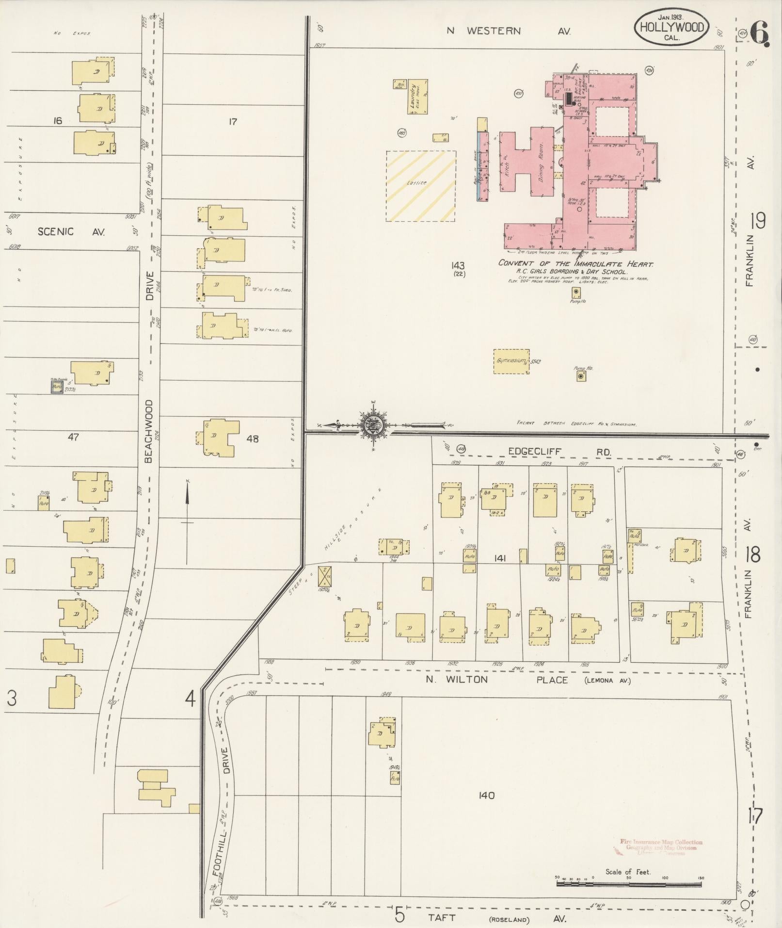 Sanborn Fire Insurance Map from Hollywood, Los Angeles County, California (1913), Sheet #0006 - Historic Sanborn Fire Insurance Map Print, vintage old map wall art, antique decor, genealogy gift, California California map