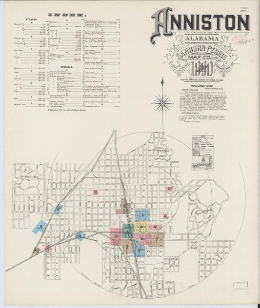 Sanborn Fire Insurance Map from Anniston, Calhoun County, Alabama (1890), Sheet #0001 - Complete Map Set gallery image, historic Sanborn map, vintage wall art, Alabama Alabama