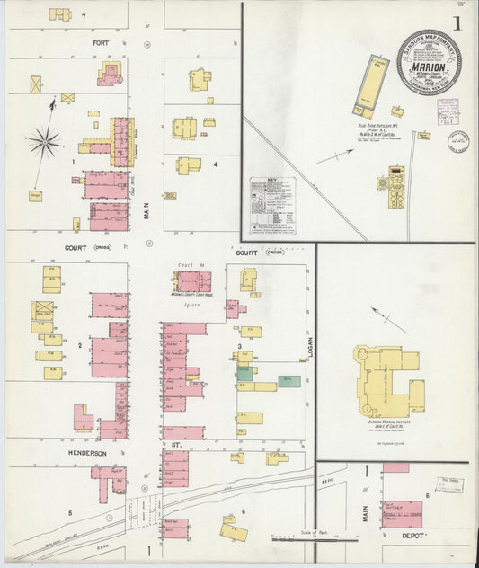 Sanborn Fire Insurance Map from Marion, Mcdowell County, North Carolina (1902), Sheet #0001 - Complete Map Set gallery image, historic Sanborn map, vintage wall art, North Carolina North Carolina