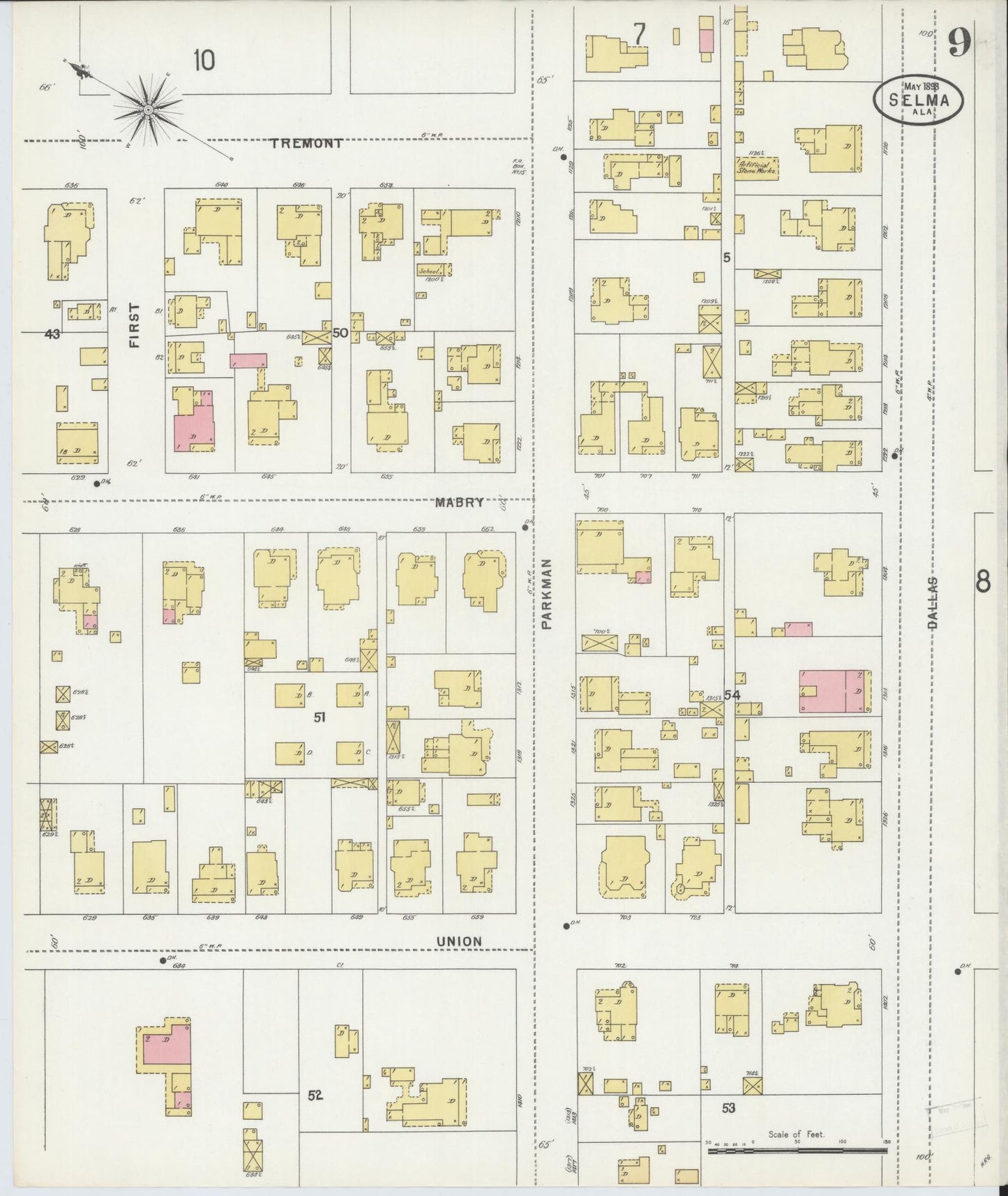 Sanborn Fire Insurance Map from Selma, Dallas County, Alabama (1898), Sheet #0009 - Historic Sanborn Fire Insurance Map Print, vintage old map wall art, antique decor, genealogy gift, Alabama Alabama map