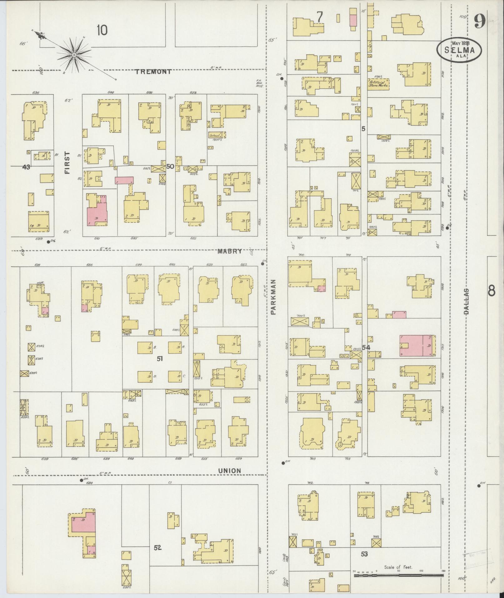 Sanborn Fire Insurance Map from Selma, Dallas County, Alabama (1898), Sheet #0009 - Historic Sanborn Fire Insurance Map Print, vintage old map wall art, antique decor, genealogy gift, Alabama Alabama map