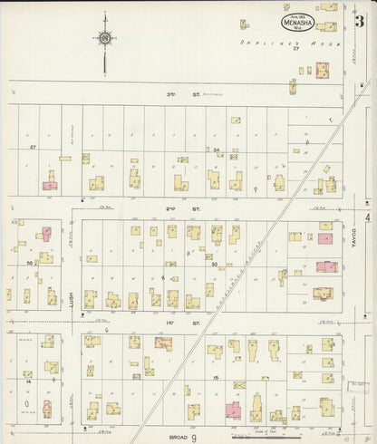 Sanborn Fire Insurance Map from Menasha, Winnebago County, Wisconsin (1913), Sheet #0003 - Historic Sanborn Fire Insurance Map Print, vintage old map wall art, antique decor, genealogy gift, Wisconsin Wisconsin map