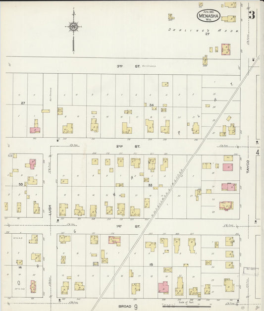 Sanborn Fire Insurance Map from Menasha, Winnebago County, Wisconsin (1913), Sheet #0003 - Historic Sanborn Fire Insurance Map Print, vintage old map wall art, antique decor, genealogy gift, Wisconsin Wisconsin map