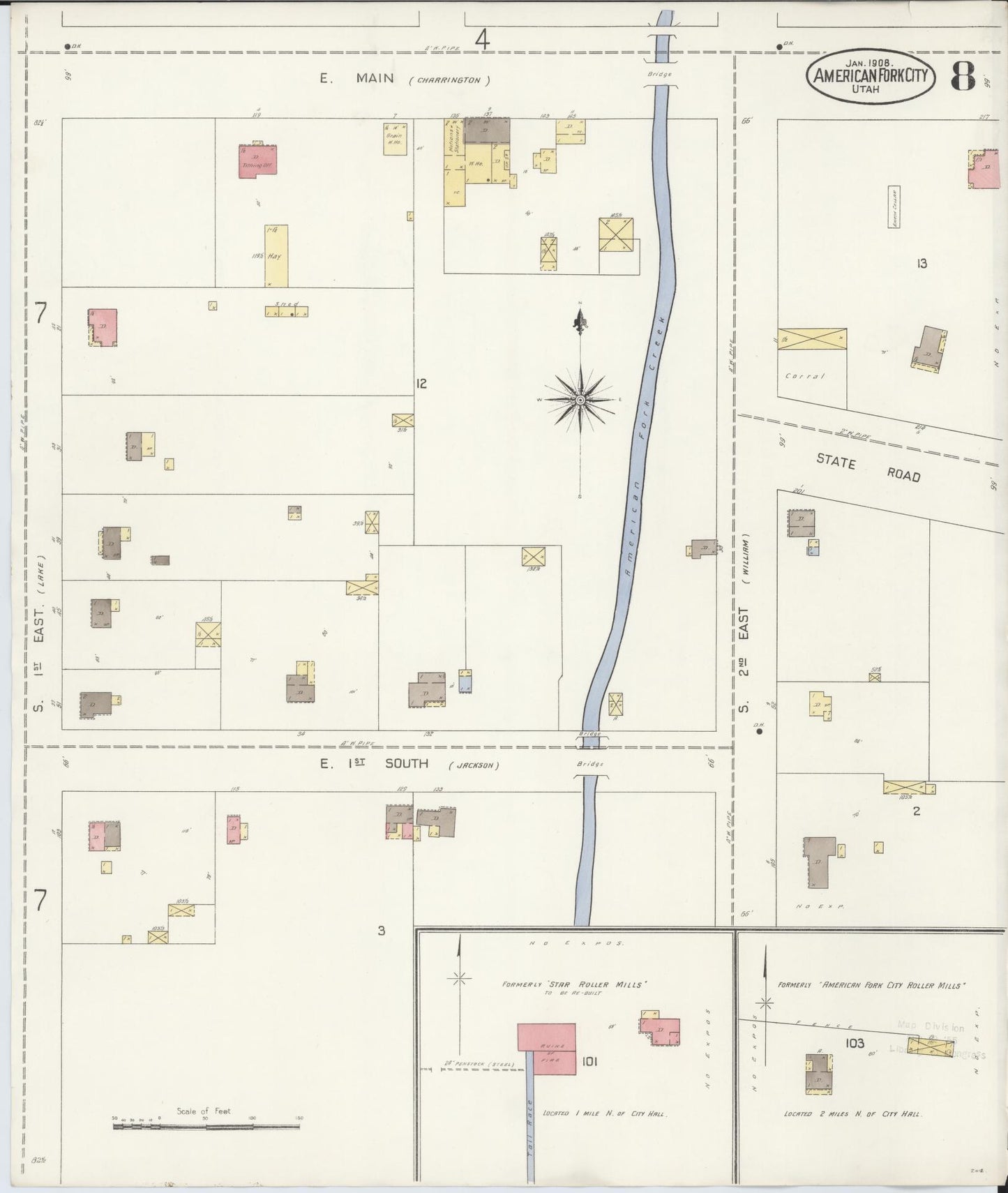 Sanborn Fire Insurance Map from American Fork, Utah County, Utah (1908), Sheet #0008 - Complete Map Set gallery image, historic Sanborn map, vintage wall art, American Fork Utah
