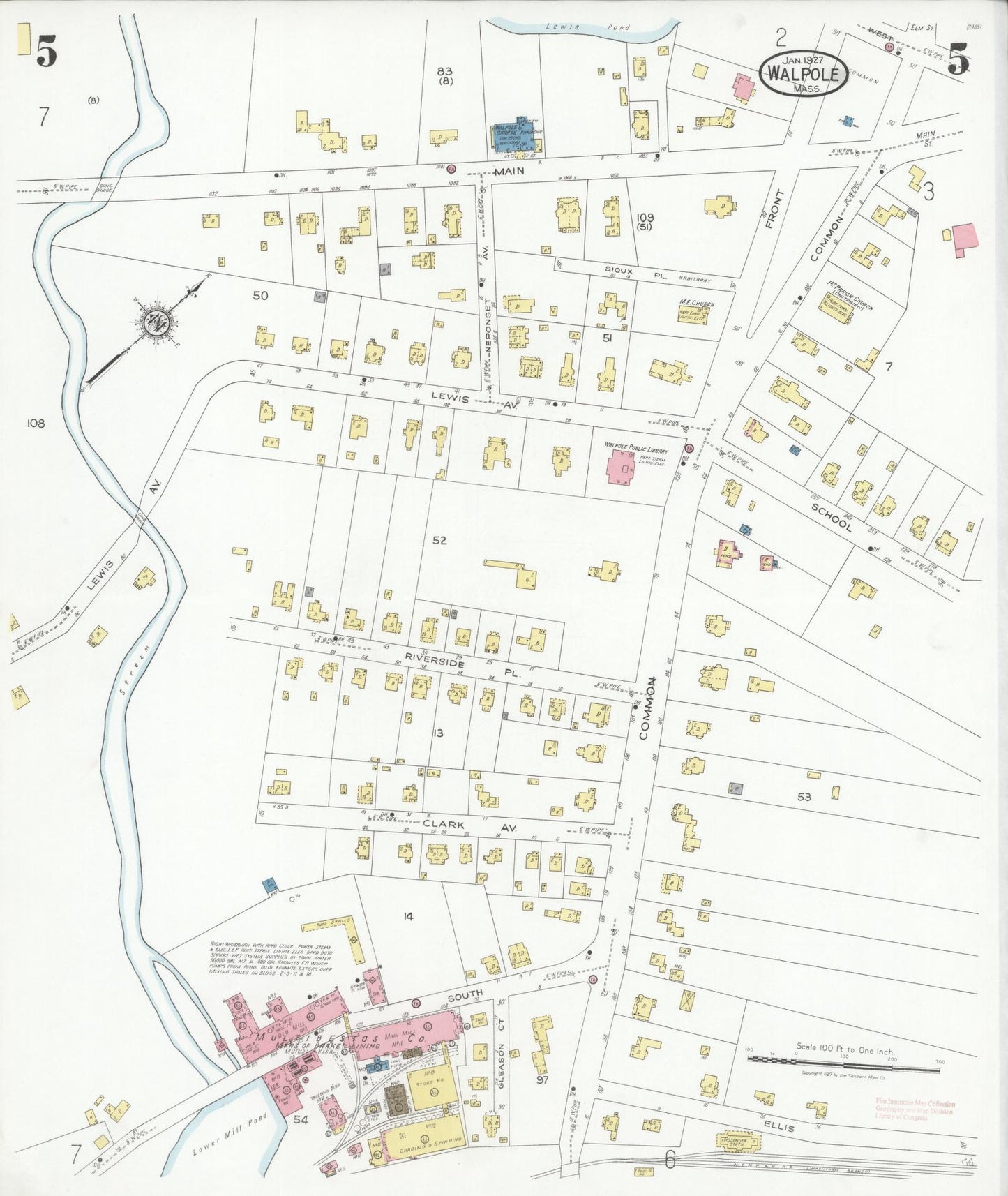 Sanborn Fire Insurance Map from Walpole, Norfolk County, Massachusetts (1927), Sheet #0005 - Complete Map Set gallery image, historic Sanborn map, vintage wall art, Massachusetts Massachusetts