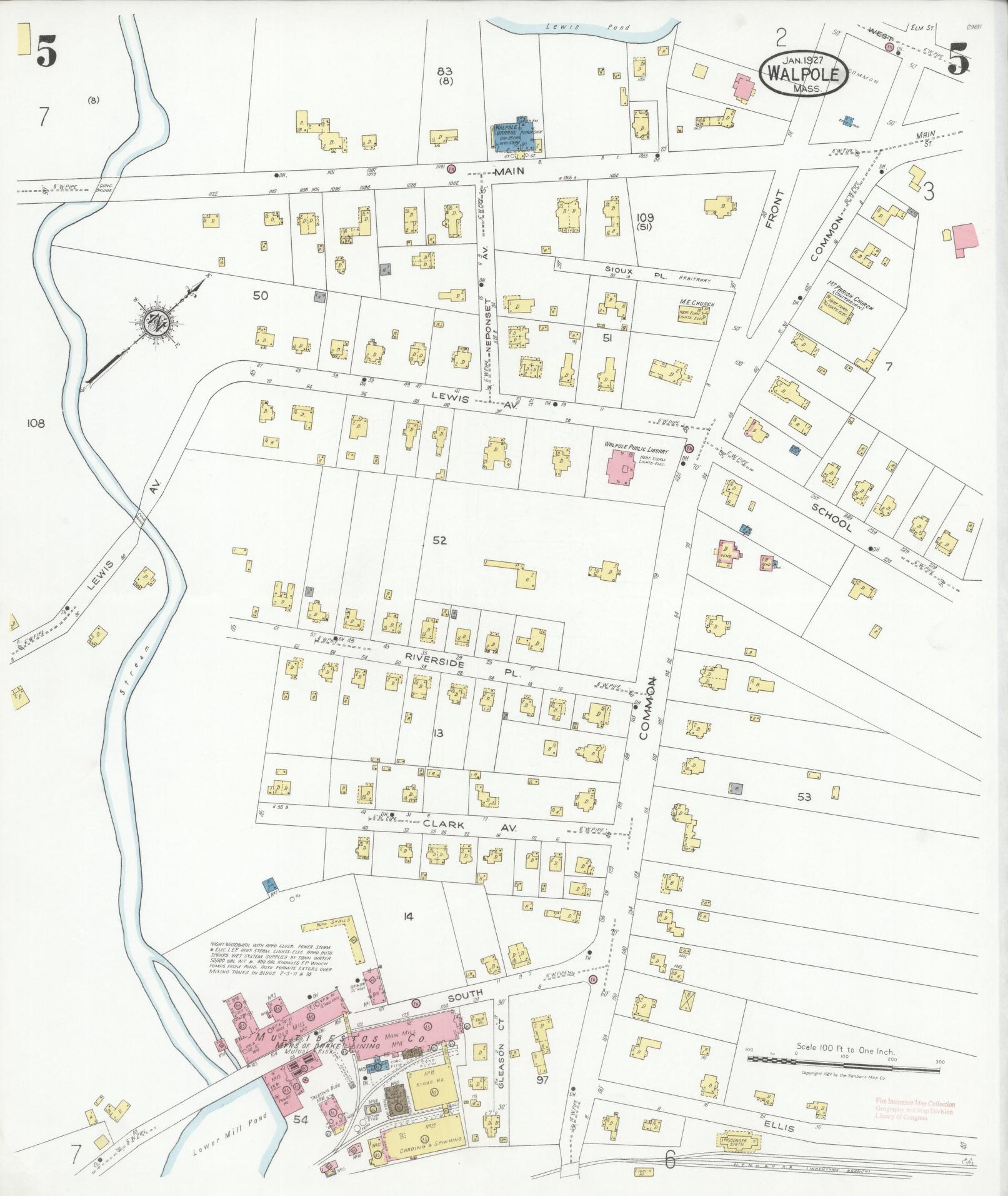 Sanborn Fire Insurance Map from Walpole, Norfolk County, Massachusetts (1927), Sheet #0005 - Complete Map Set gallery image, historic Sanborn map, vintage wall art, Massachusetts Massachusetts