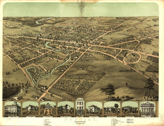 Pontiac, Oakland Co., Michigan 1867. (1867) – Historic Bird’s-Eye View Panorama Print