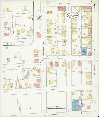Sanborn Fire Insurance Map from Moundsville, Marshall County, West Virginia (1909), Sheet #0004 - Complete Map Set gallery image, historic Sanborn map, vintage wall art, West Virginia West Virginia