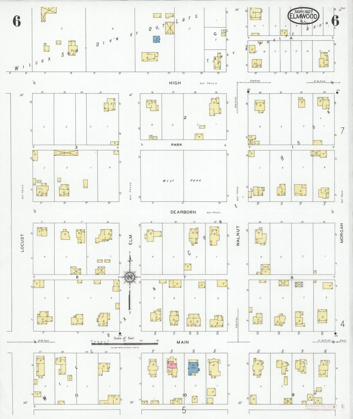 Sanborn Fire Insurance Map from Elmwood, Peoria County, Illinois (1927), Sheet #0006 - Complete Map Set gallery image, historic Sanborn map, vintage wall art, Illinois Illinois