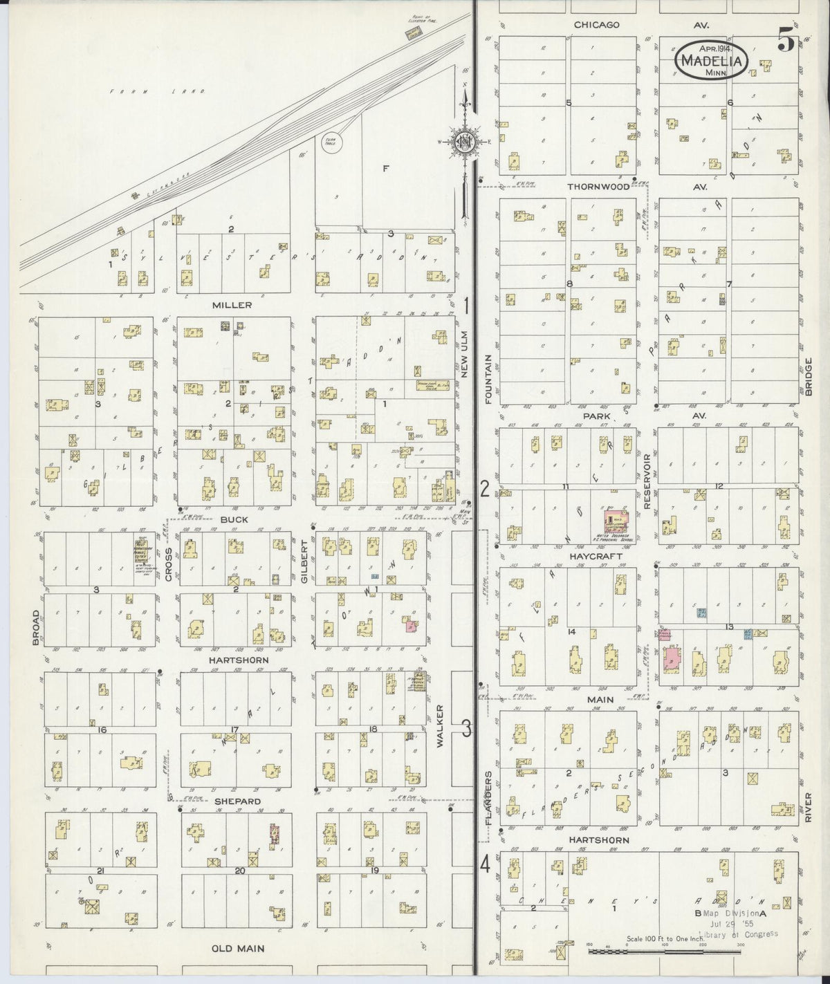 Sanborn Fire Insurance Map from Madelia, Watonwan County, Minnesota (1914), Sheet #0005 - Historic Sanborn Fire Insurance Map Print, vintage old map wall art, antique decor, genealogy gift, Minnesota Minnesota map