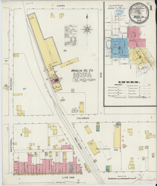 Sanborn Fire Insurance Map from Marlin, Falls County, Texas (1894), Sheet #0001 - Complete Map Set gallery image, historic Sanborn map, vintage wall art, Texas Texas