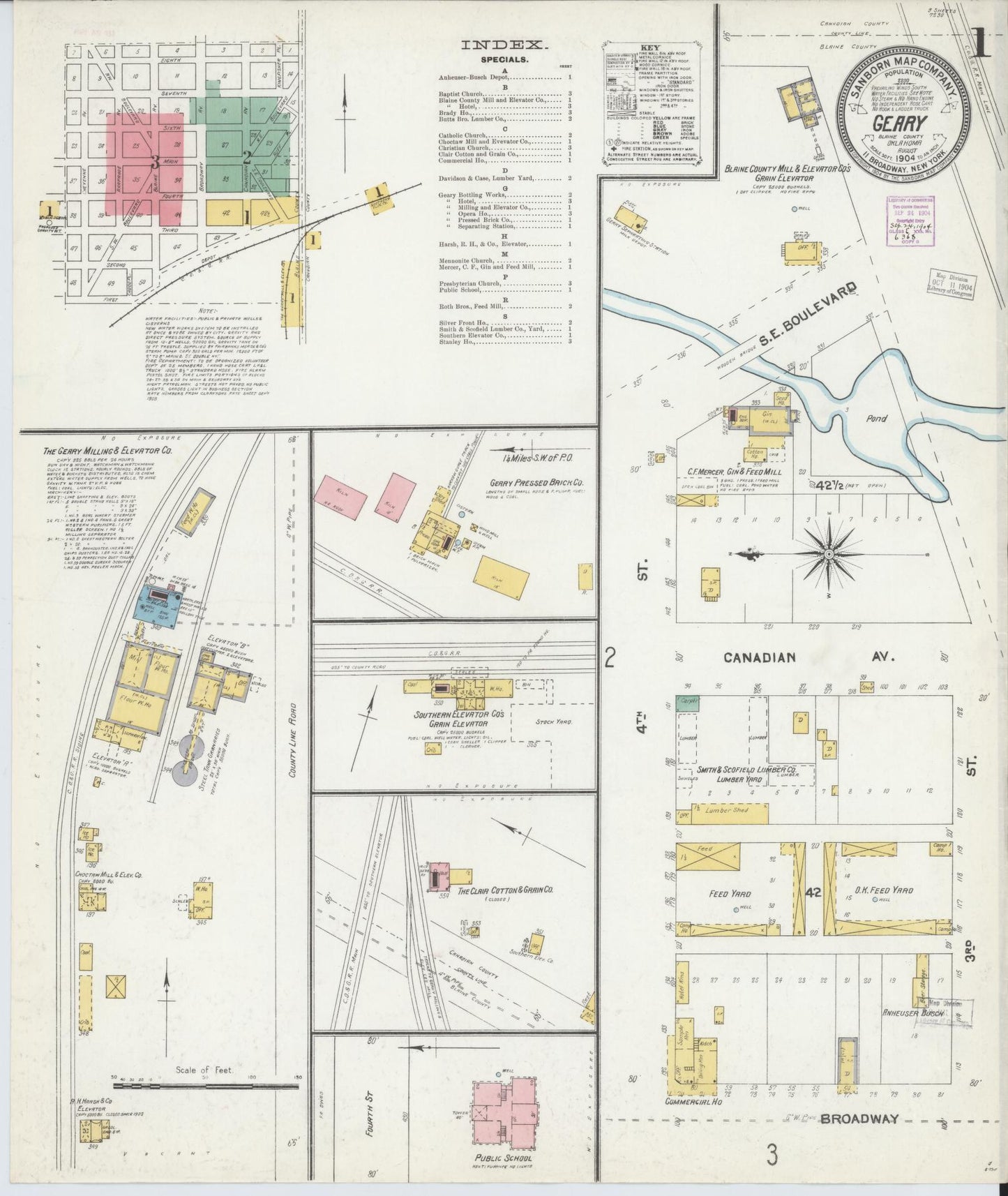 Sanborn Fire Insurance Map from Geary, Blaine County, Oklahoma (1904), Sheet #0001 - Historic Sanborn Fire Insurance Map Print, vintage old map wall art, antique decor, genealogy gift, Oklahoma Oklahoma map