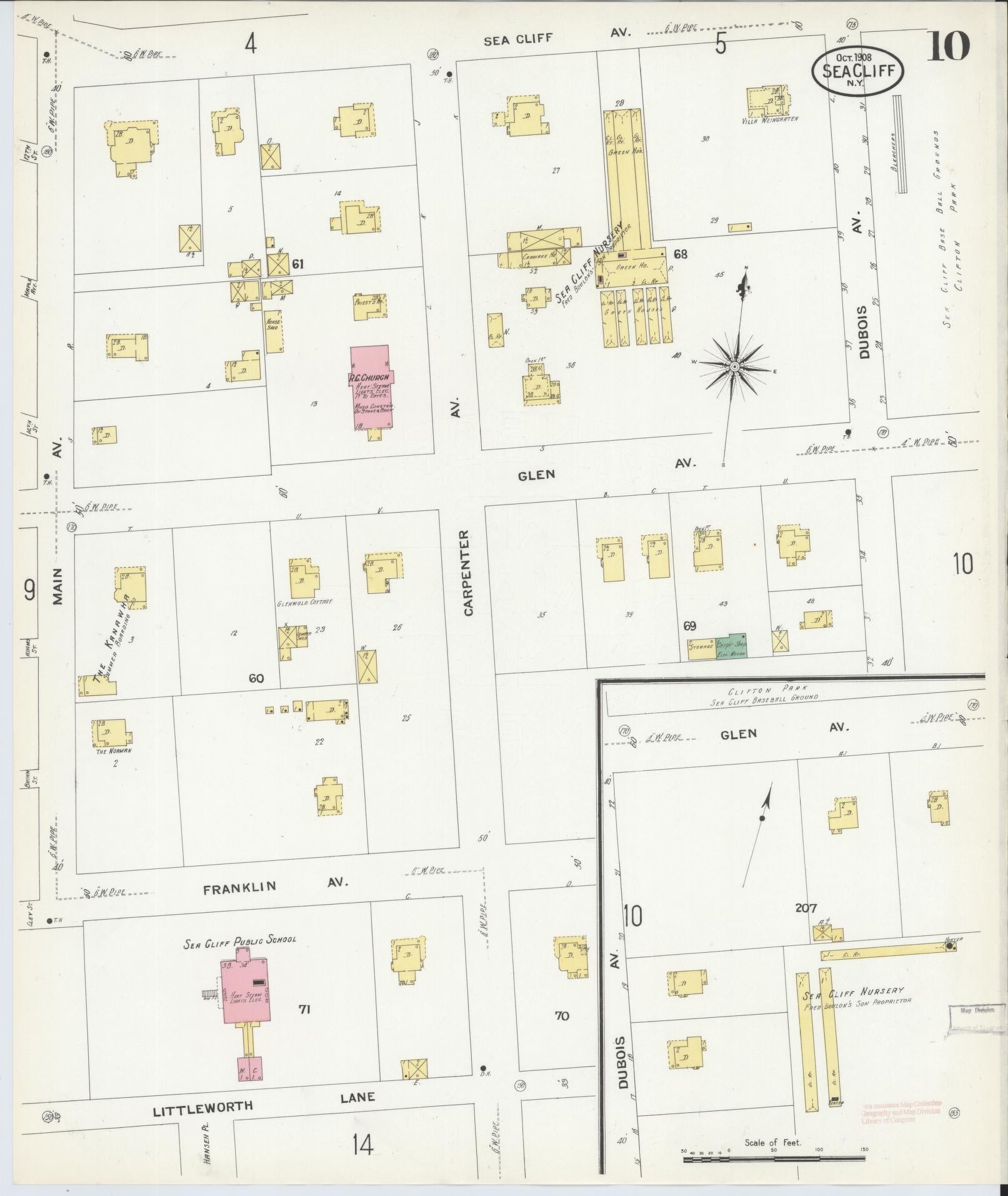 Sanborn Fire Insurance Map from Sea Cliff, Nassau County, New York (1908), Sheet #0010 - Complete Map Set gallery image, historic Sanborn map, vintage wall art, New York New York