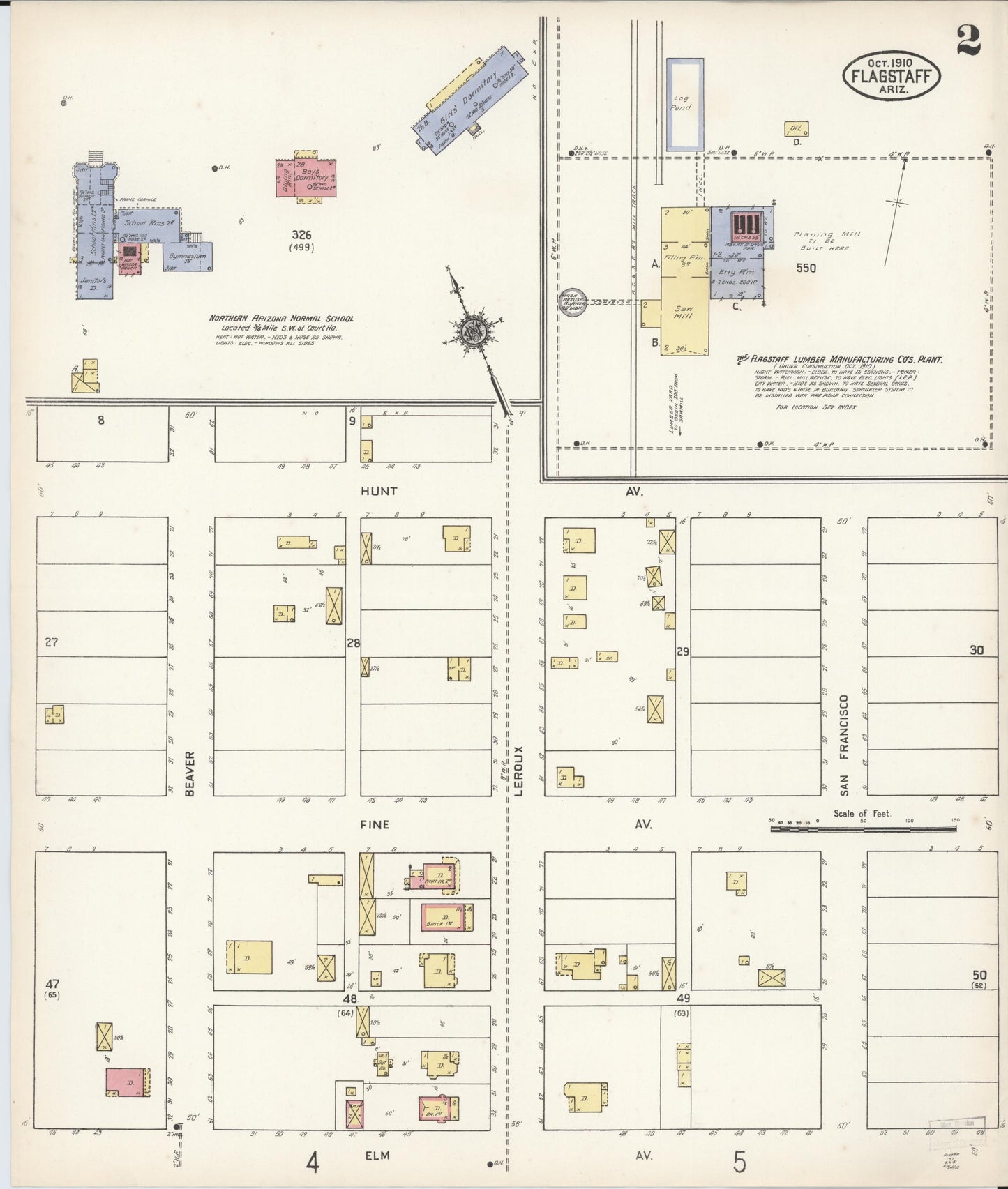 Sanborn Fire Insurance Map from Flagstaff, Coconino County, Arizona (1910), Sheet #0002 - Historic Sanborn Fire Insurance Map Print, vintage old map wall art, antique decor, genealogy gift, Arizona Arizona map