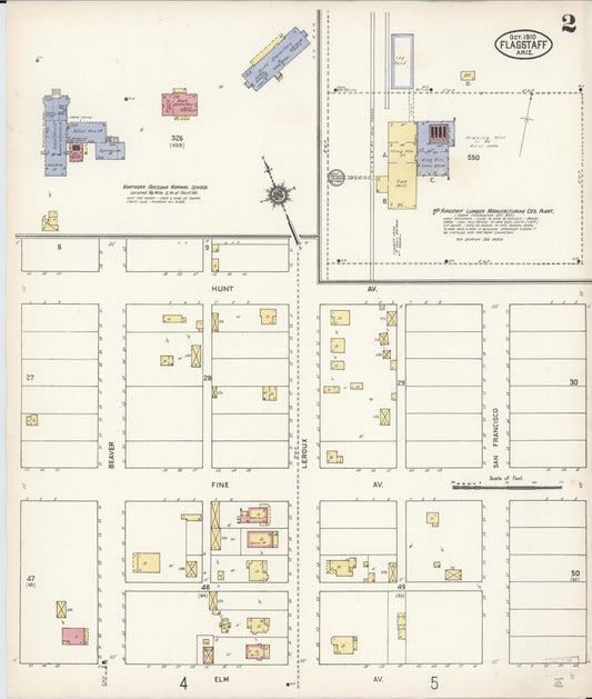 Sanborn Fire Insurance Map from Flagstaff, Coconino County, Arizona (1910), Sheet #0002 - Historic Sanborn Fire Insurance Map Print, vintage old map wall art, antique decor, genealogy gift, Arizona Arizona map