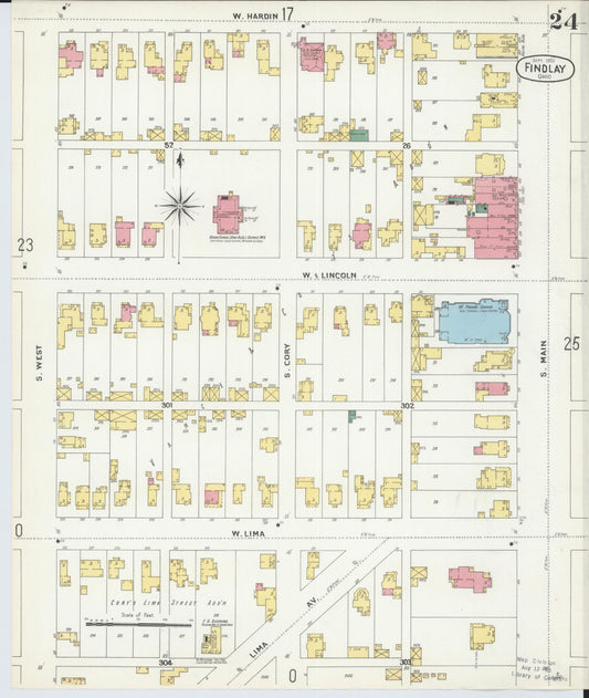 Sanborn Fire Insurance Map from Findlay, Hancock County, Ohio (1901), Sheet #0024 - Historic Sanborn Fire Insurance Map Print, vintage old map wall art, antique decor, genealogy gift, Ohio Ohio map