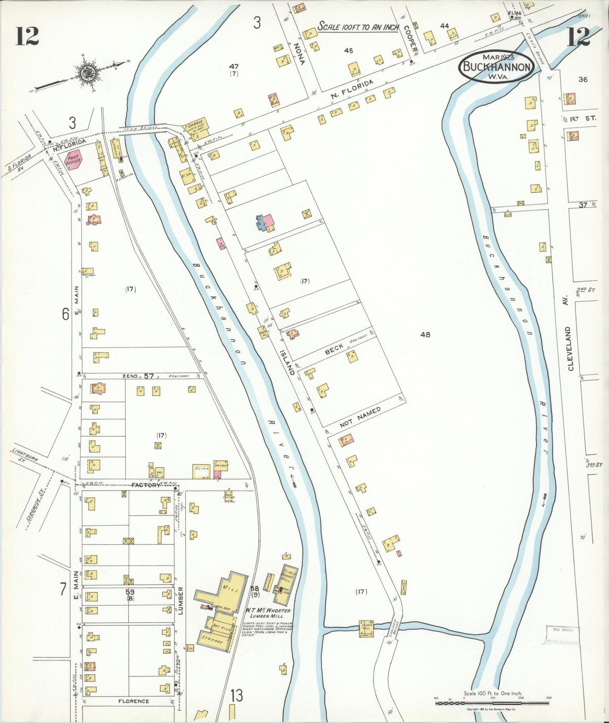 Sanborn Fire Insurance Map from Buckhannon, Upshur County, West Virginia (1923), Sheet #0012 - Complete Map Set gallery image, historic Sanborn map, vintage wall art, West Virginia West Virginia