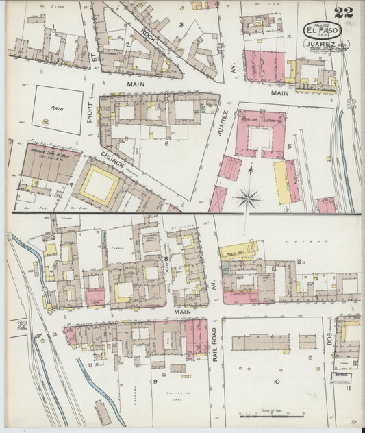 Sanborn Fire Insurance Map from El Paso, El Paso County, Texas (1893), Sheet #0022 - Historic Sanborn Fire Insurance Map Print, vintage old map wall art, antique decor, genealogy gift, Texas Texas map