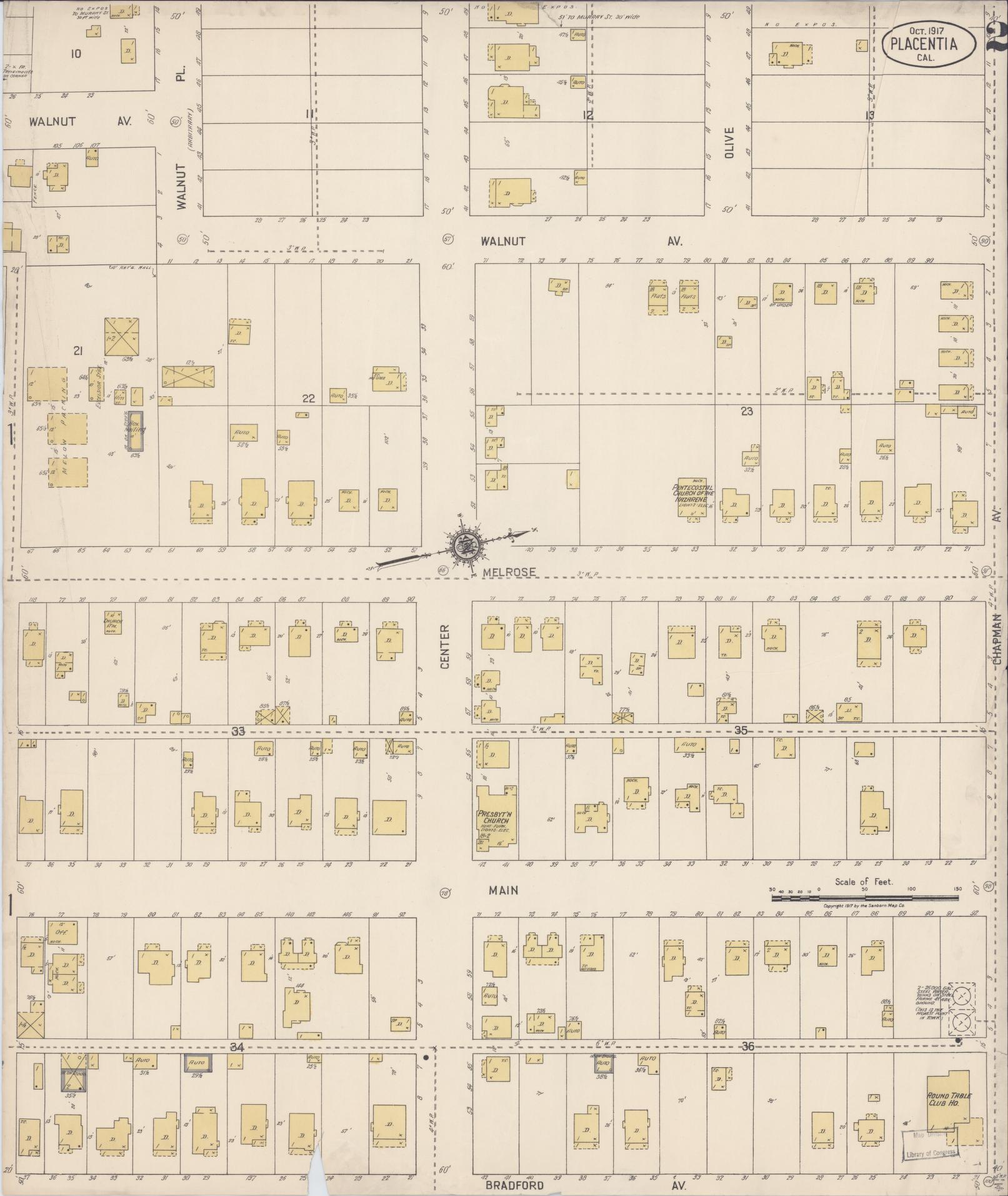 Sanborn Fire Insurance Map from Placentia, Orange County, California (1917), Sheet #0002 - Complete Map Set gallery image, historic Sanborn map, vintage wall art, California California