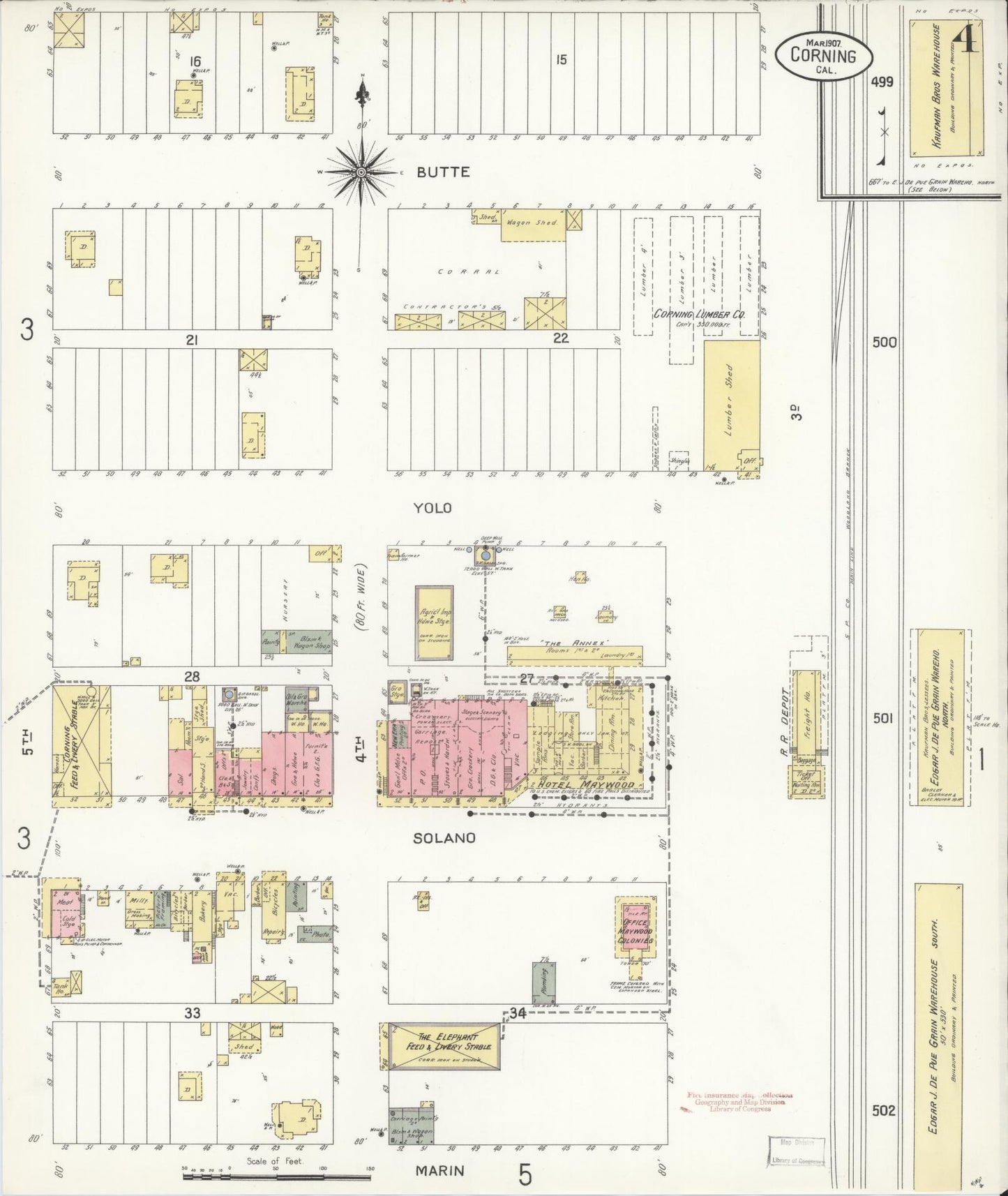 Sanborn Fire Insurance Map from Corning, Tehama County, California (1907), Sheet #0004 - Complete Map Set gallery image, historic Sanborn map, vintage wall art, California California