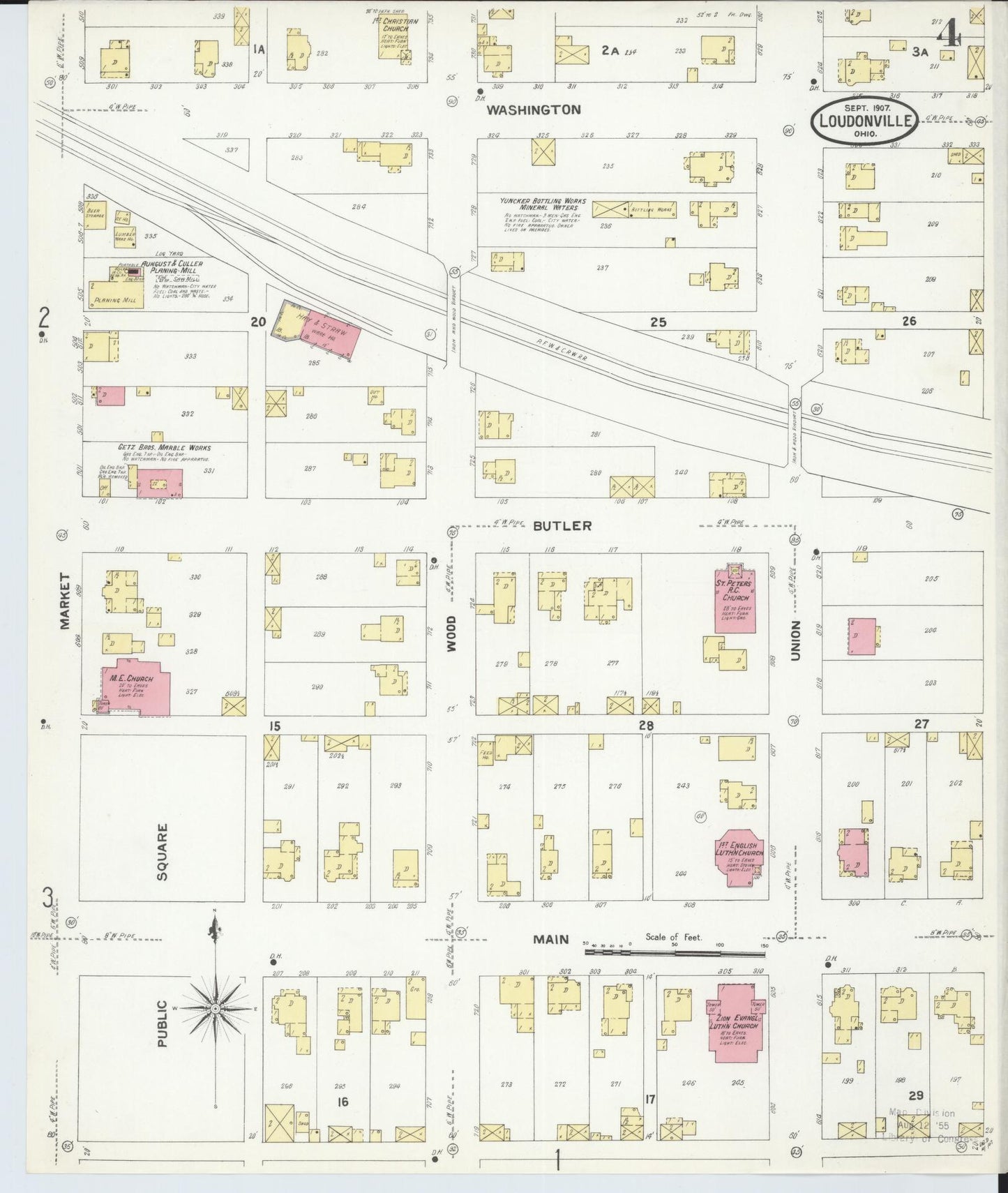 Sanborn Fire Insurance Map from Loudonville, Ashland County, Ohio (1907), Sheet #0004 - Complete Map Set gallery image, historic Sanborn map, vintage wall art, Ohio Ohio