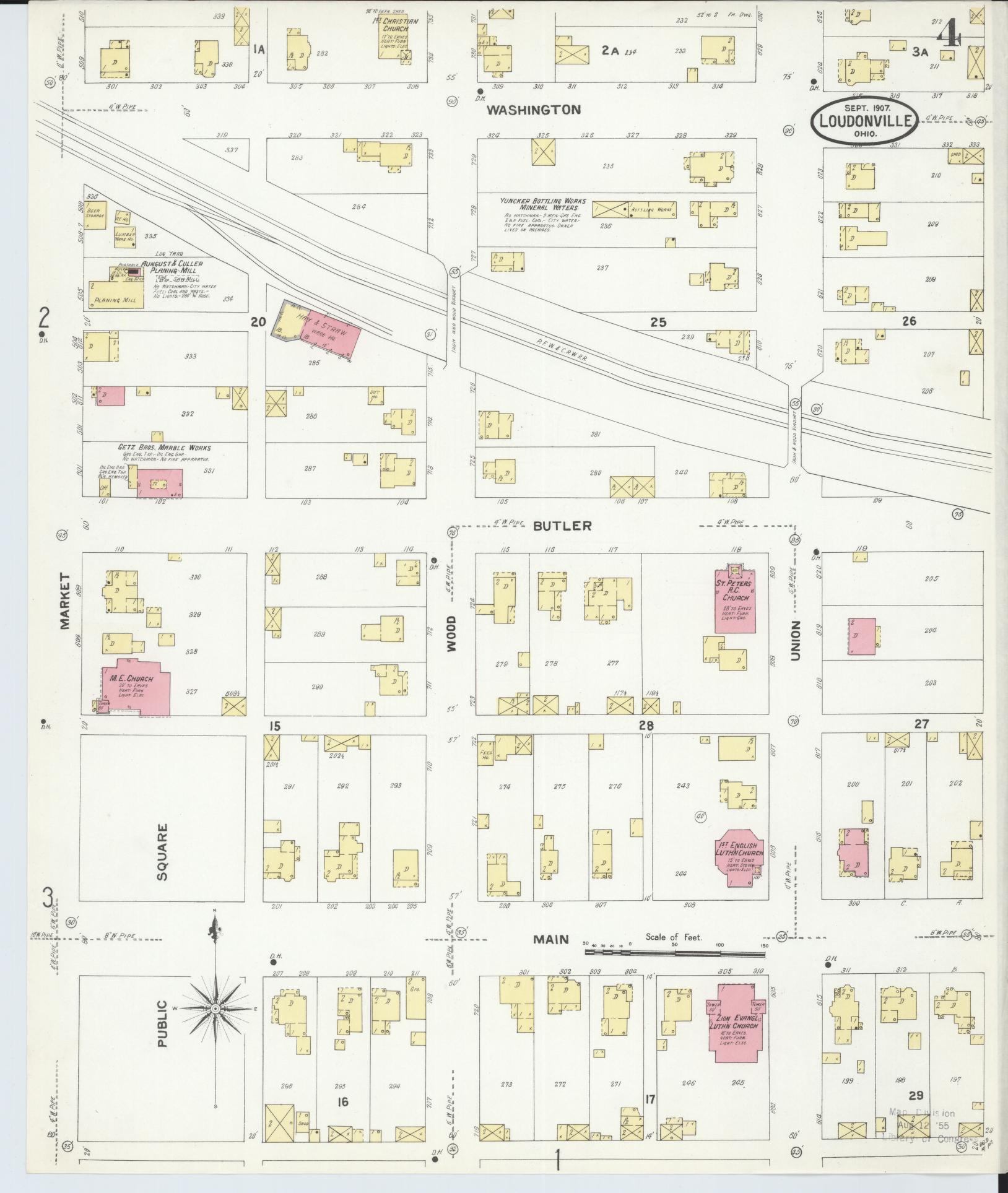 Sanborn Fire Insurance Map from Loudonville, Ashland County, Ohio (1907), Sheet #0004 - Complete Map Set gallery image, historic Sanborn map, vintage wall art, Ohio Ohio