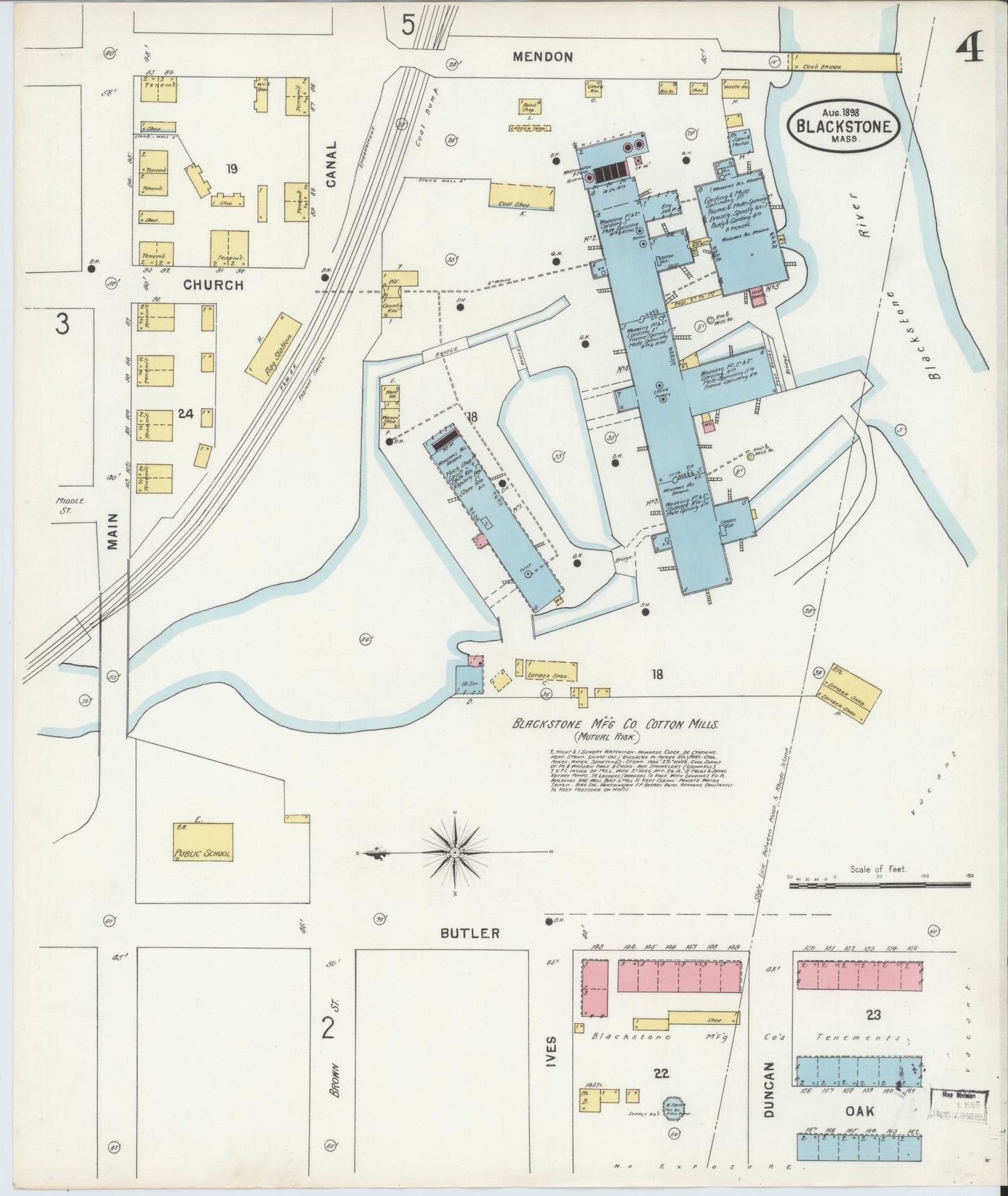 Sanborn Fire Insurance Map from Blackstone, Worcester County, Massachusetts (1898), Sheet #0004 - Complete Map Set gallery image, historic Sanborn map, vintage wall art, Massachusetts Massachusetts
