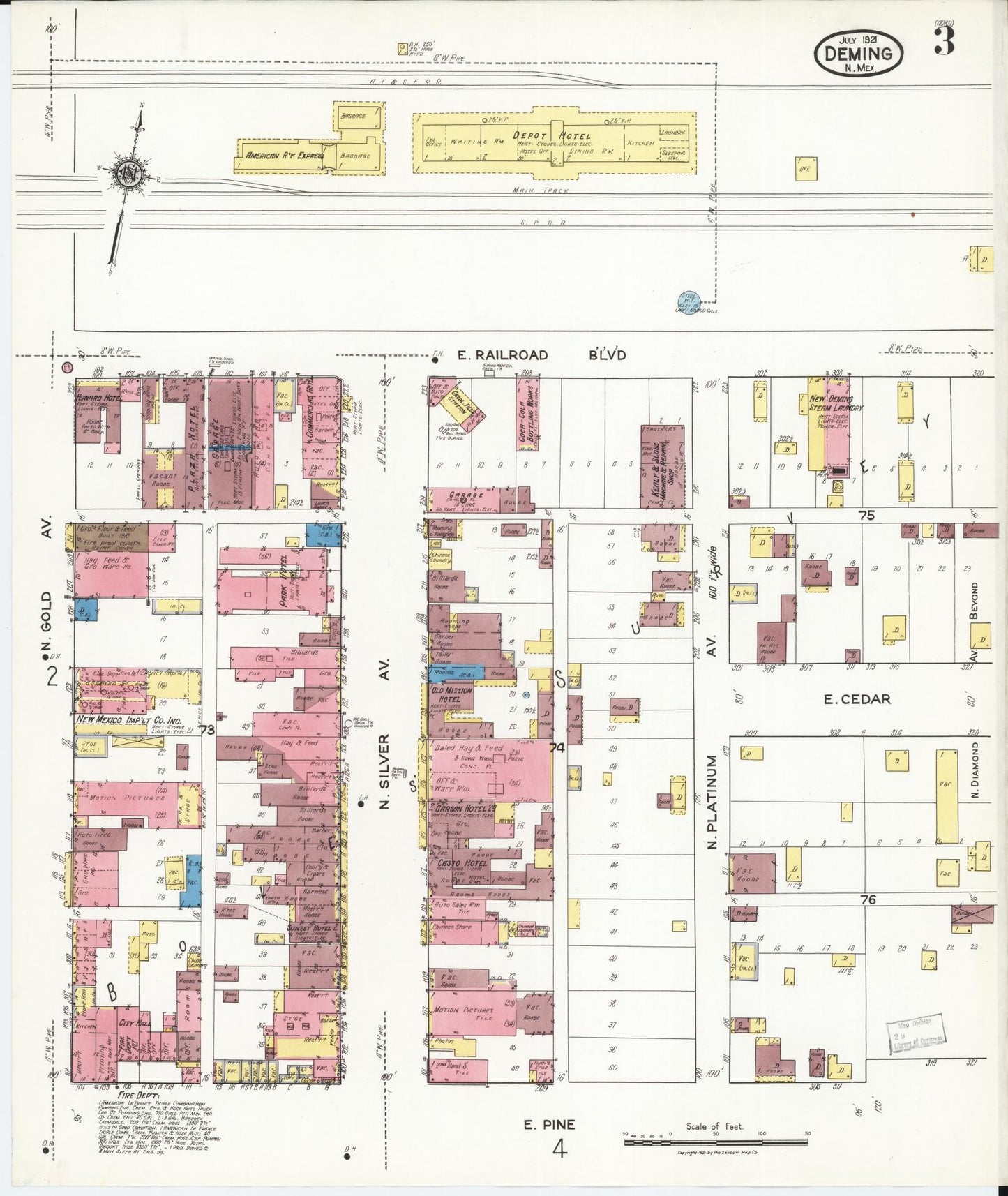 Sanborn Fire Insurance Map from Deming, Luna County, New Mexico (1921), Sheet #0003 - Historic Sanborn Fire Insurance Map Print, vintage old map wall art, antique decor, genealogy gift, New Mexico New Mexico map