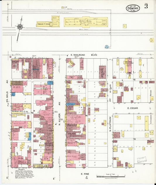 Sanborn Fire Insurance Map from Deming, Luna County, New Mexico (1921), Sheet #0003 - Historic Sanborn Fire Insurance Map Print, vintage old map wall art, antique decor, genealogy gift, New Mexico New Mexico map