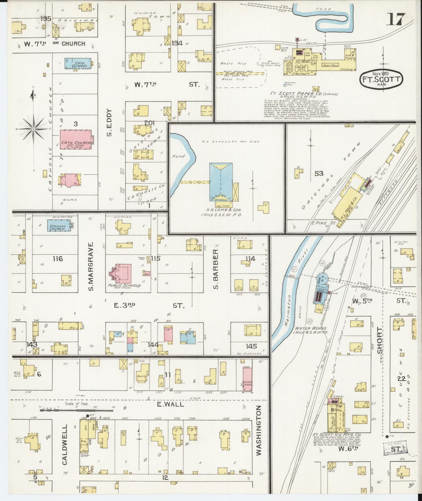 Sanborn Fire Insurance Map from Fort Scott, Bourbon County, Kansas (1893), Sheet #0017 - Complete Map Set gallery image, historic Sanborn map, vintage wall art, Kansas Kansas