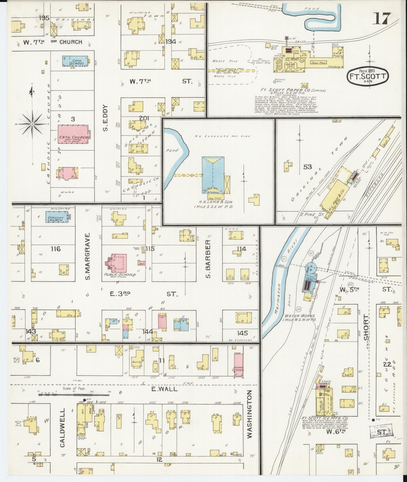 Sanborn Fire Insurance Map from Fort Scott, Bourbon County, Kansas (1893), Sheet #0017 - Complete Map Set gallery image, historic Sanborn map, vintage wall art, Kansas Kansas