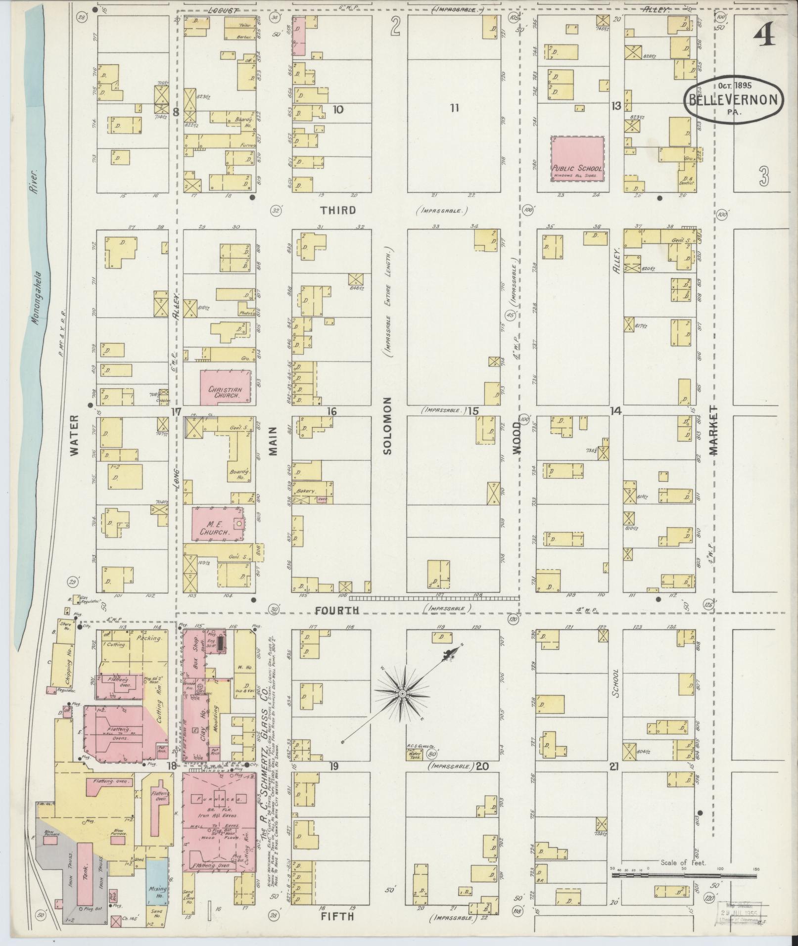 Sanborn Fire Insurance Map from Belle Vernon, Fayette County, Pennsylvania (1895), Sheet #0004 - Historic Sanborn Fire Insurance Map Print, vintage old map wall art, antique decor, genealogy gift, Pennsylvania Pennsylvania map