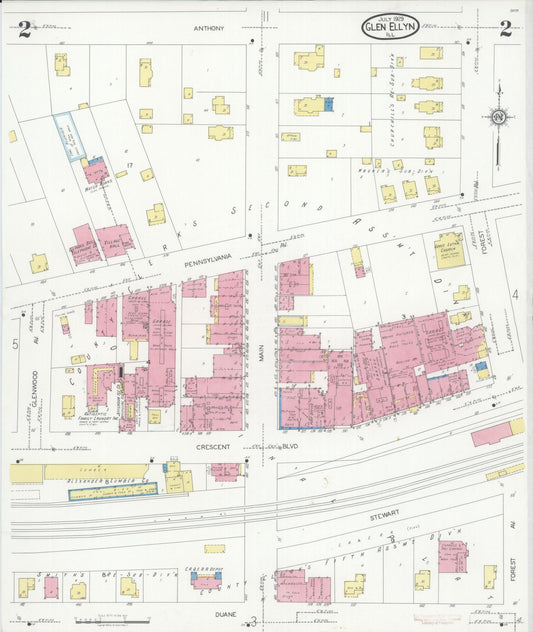 Sanborn Fire Insurance Map from Glen Ellyn, Du Page County, Illinois (1929), Sheet #0002 - Historic Sanborn Fire Insurance Map Print, vintage old map wall art, antique decor, genealogy gift, Illinois Illinois map