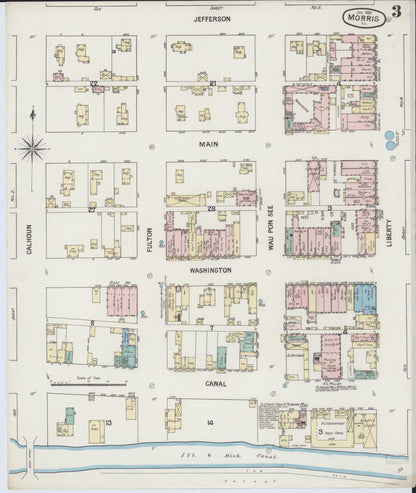 Sanborn Fire Insurance Map from Morris, Grundy County, Illinois (1889), Sheet #0003 - Historic Sanborn Fire Insurance Map Print, vintage old map wall art, antique decor, genealogy gift, Illinois Illinois map