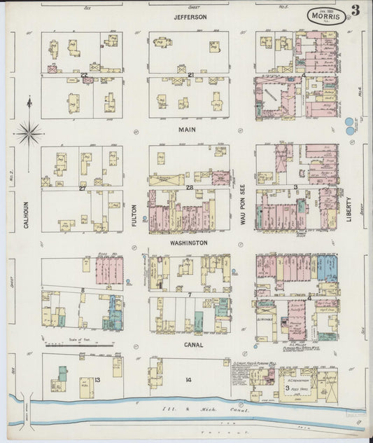 Sanborn Fire Insurance Map from Morris, Grundy County, Illinois (1889), Sheet #0003 - Historic Sanborn Fire Insurance Map Print, vintage old map wall art, antique decor, genealogy gift, Illinois Illinois map