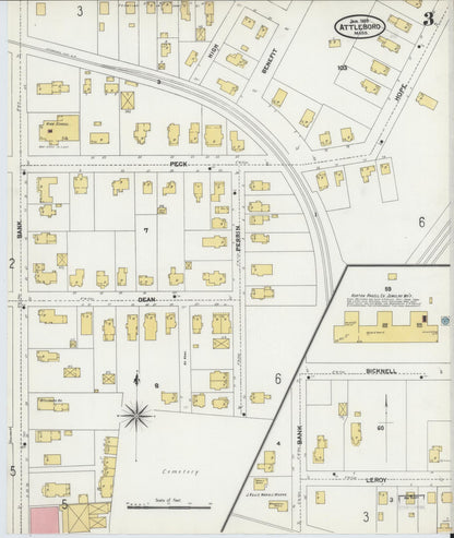 Sanborn Fire Insurance Map from Attleboro, Bristol County, Massachusetts (1905), Sheet #0003 - Historic Sanborn Fire Insurance Map Print, vintage old map wall art, antique decor, genealogy gift, Massachusetts Massachusetts map