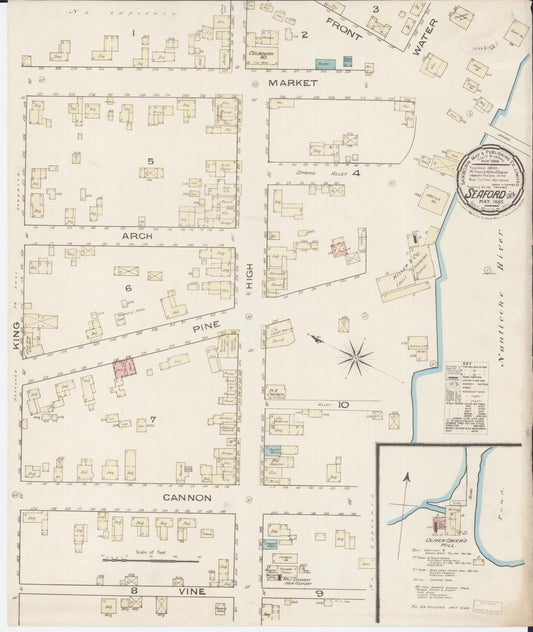 Sanborn Fire Insurance Map from Seaford, Sussex County, Delaware (1885), Sheet #0001 - Historic Sanborn Fire Insurance Map Print, vintage old map wall art, antique decor, genealogy gift, Delaware Delaware map