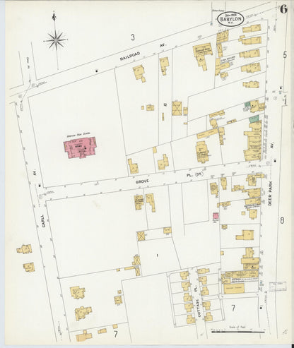 Sanborn Fire Insurance Map from Babylon, Suffolk County, New York (1908), Sheet #0006 - Historic Sanborn Fire Insurance Map Print, vintage old map wall art, antique decor, genealogy gift, New York New York map