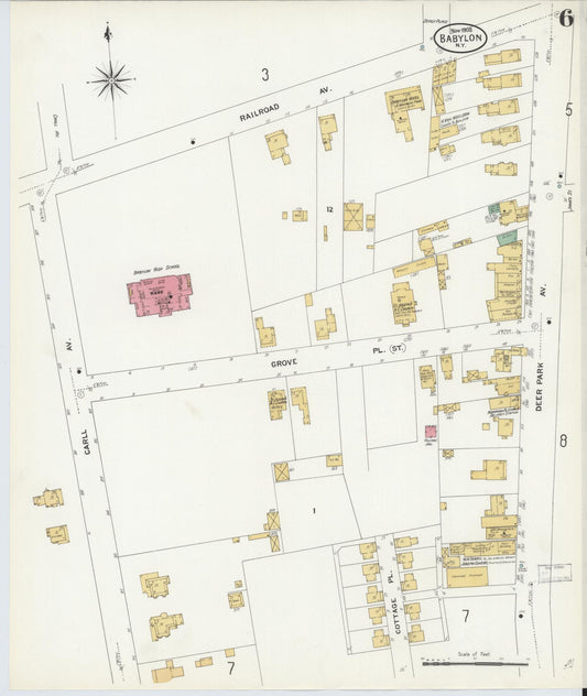 Sanborn Fire Insurance Map from Babylon, Suffolk County, New York (1908), Sheet #0006 - Historic Sanborn Fire Insurance Map Print, vintage old map wall art, antique decor, genealogy gift, New York New York map