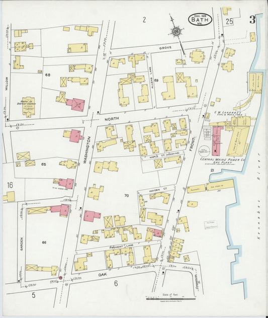 Sanborn Fire Insurance Map from Bath, Sagadahoc County, Maine (1919), Sheet #0003 - Historic Sanborn Fire Insurance Map Print, vintage old map wall art, antique decor, genealogy gift, Maine Maine map