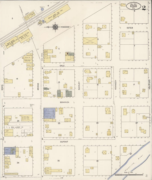 Sanborn Fire Insurance Map from Echo, Umatilla County, Oregon (1910), Sheet #0002 - Historic Sanborn Fire Insurance Map Print, vintage old map wall art, antique decor, genealogy gift, Oregon Oregon map