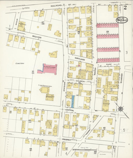Sanborn Fire Insurance Map from Manville, Providence County, Rhode Island (1921), Sheet #0002 - Historic Sanborn Fire Insurance Map Print, vintage old map wall art, antique decor, genealogy gift, Rhode Island Rhode Island map