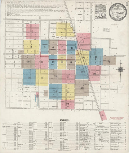 Sanborn Fire Insurance Map from El Centro, Imperial County, California (1922), Sheet #0001 - Historic Sanborn Fire Insurance Map Print, vintage old map wall art, antique decor, genealogy gift, California California map