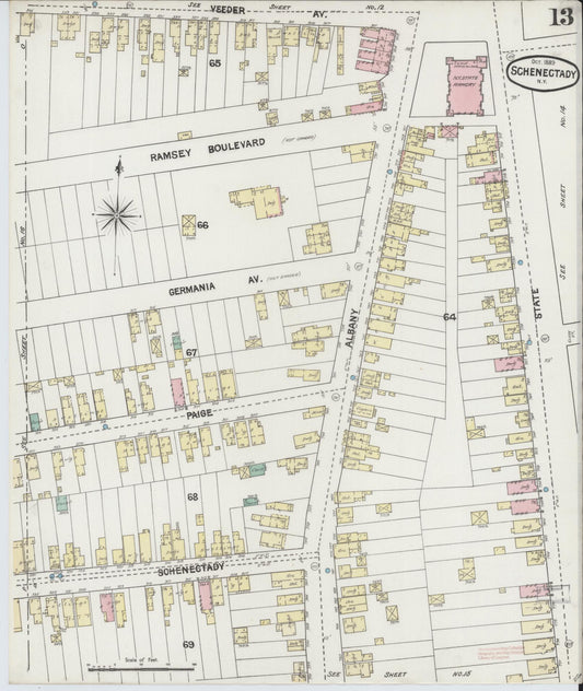 Sanborn Fire Insurance Map from Schenectady, Schenectady County, New York (1889), Sheet #0013 - Historic Sanborn Fire Insurance Map Print, vintage old map wall art, antique decor, genealogy gift, New York New York map