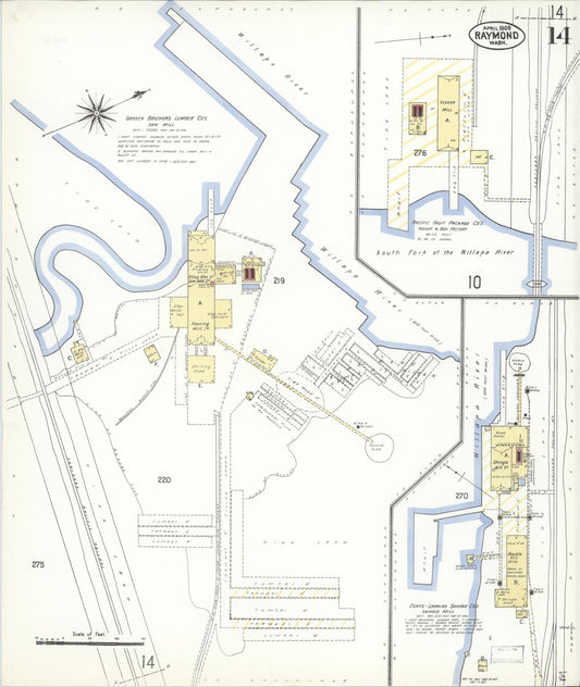 Sanborn Fire Insurance Map from Raymond, Pacific County, Washington (1909), Sheet #0014 - Historic Sanborn Fire Insurance Map Print, vintage old map wall art, antique decor, genealogy gift, Washington Washington map